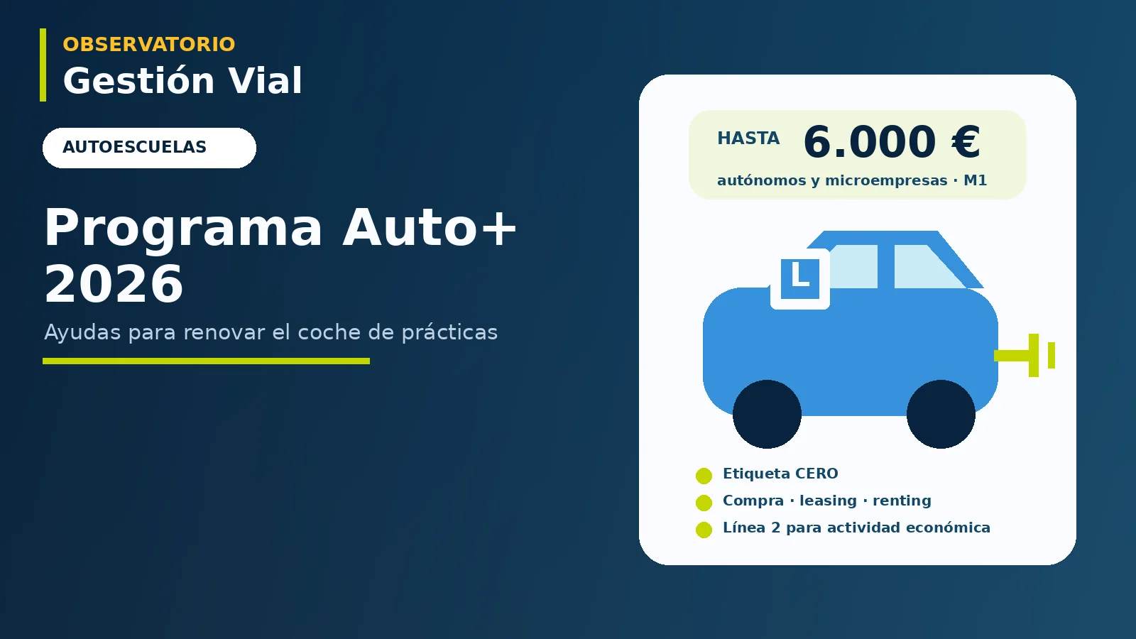 Vehículo eléctrico de autoescuela y ayuda del Programa Auto Plus 2026