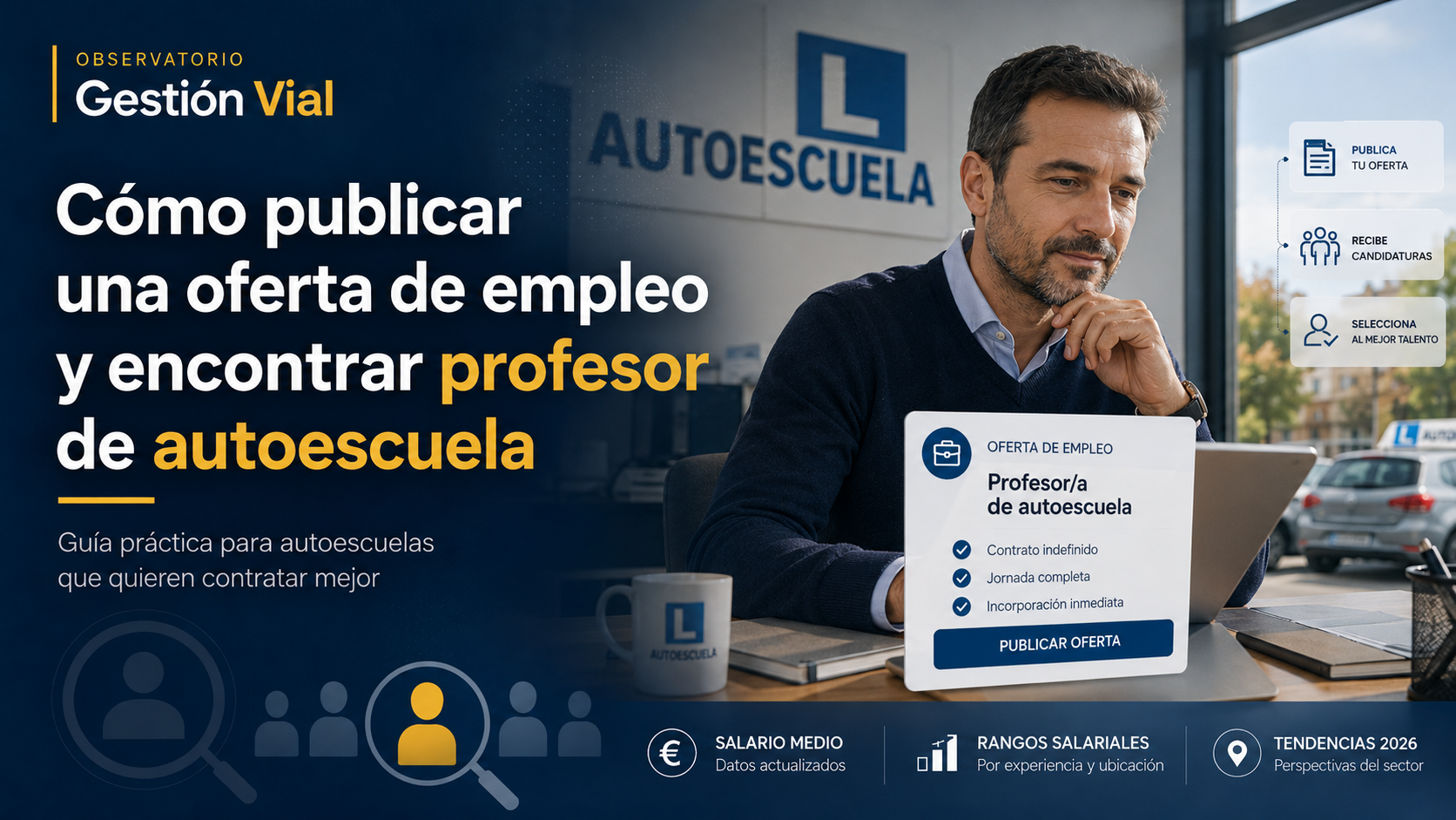 Autoescuela redactando una oferta para contratar profesor