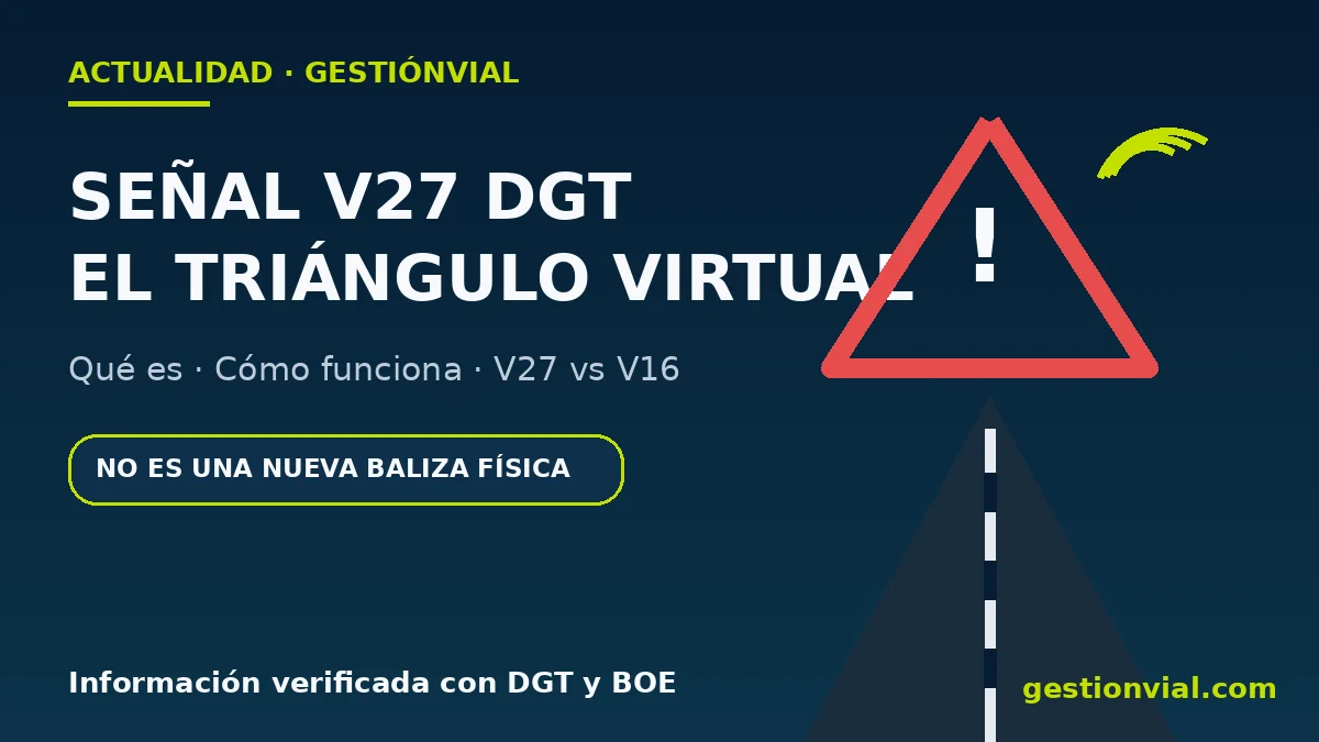 Señal V27 de la DGT representada como un triángulo virtual conectado en carretera